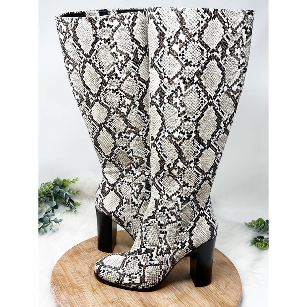 Kenneth Cole Justin Snake Skin Knee High Boots white and black size 6 - Picture 2 of 10
